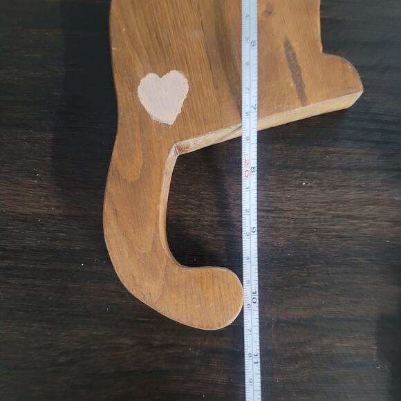 Wooden Cat Shelf Sitter 10.5" White Ribbon Collar with Bow Hanging Tail Country - Picture 2 of 2